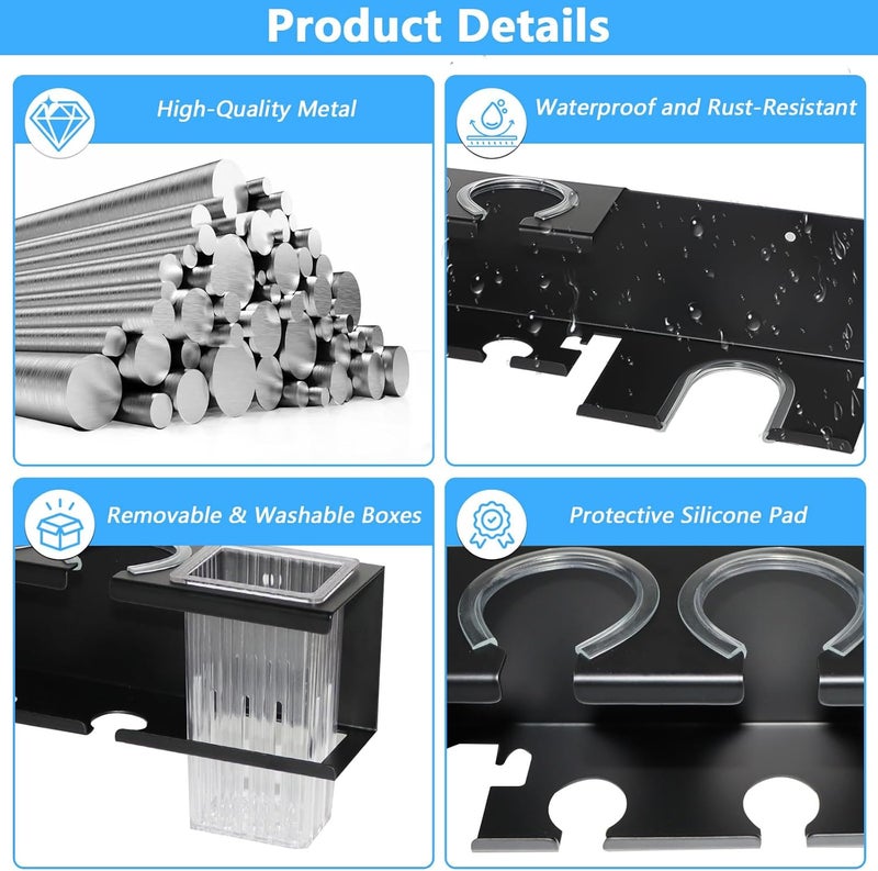 Yimerlen Hair Tool Organizer, 3-in-1 Universal Hair Dryer Holder Wall Mounted, Metal Hot Tools Organizer for Blow Dryer, Straightener and Curling Iron, Stylers Storage Rack for Bathroom (with Comb and Hook) - Image 4